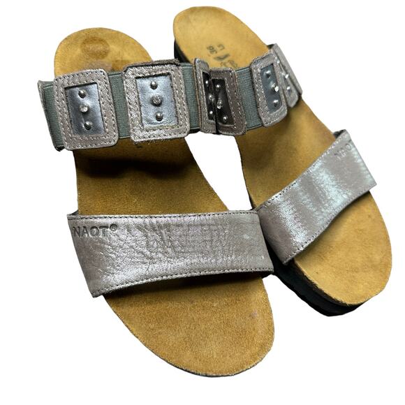 NAOT Womens Size 5 Narrow Silver Emma Studded Rhinestone Double Strap Sandals - Picture 2 of 10